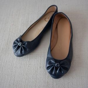 Sam Edelman Leather Navy Blue "Ciera" Bow Slip On Ballet Flats with Bow Detail